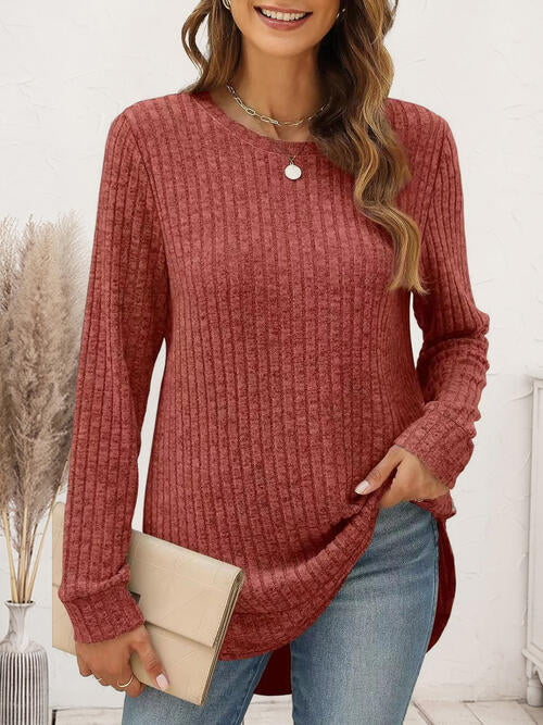 A Cozy Ribbed Round Neck Long Sleeve T-Shirt – Brighter Manner