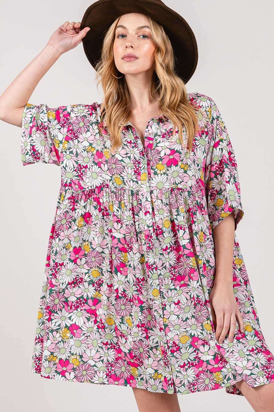 A SAGE + FIG Floral Button Down Mini Shirt Dress