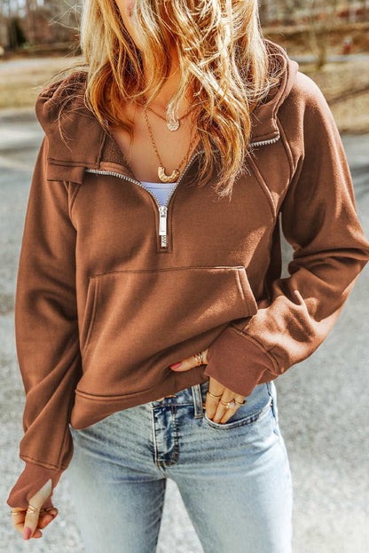 A Half-Zip Thumbhole Sleeve Hoodie