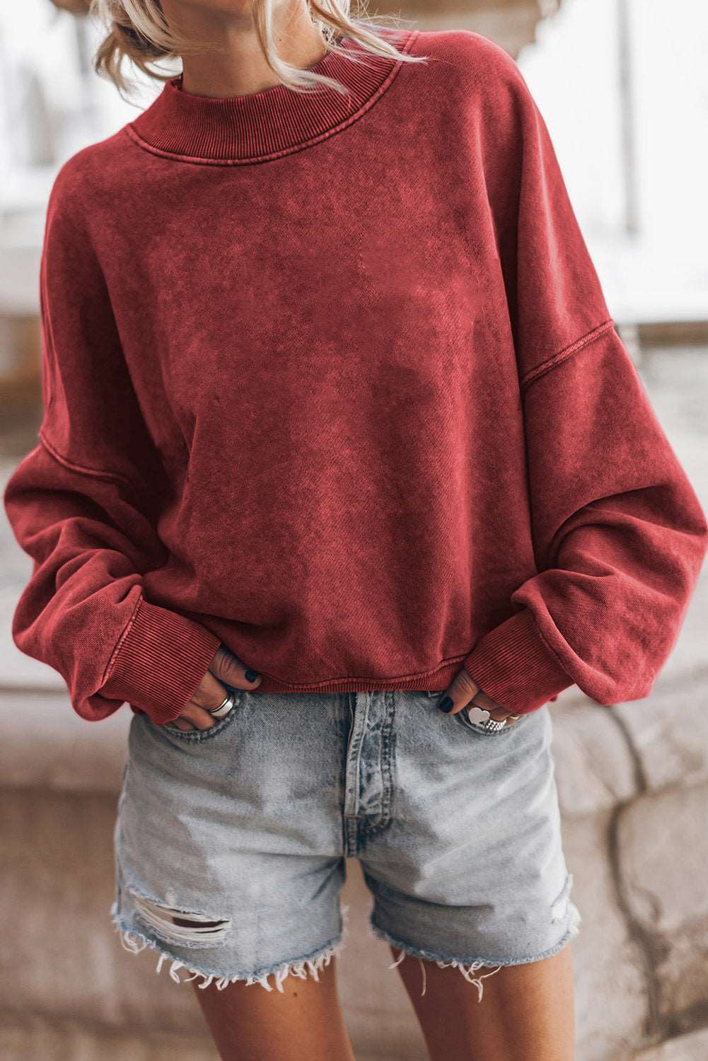 Top Round Neck Dropped Shoulder Sweatshirt