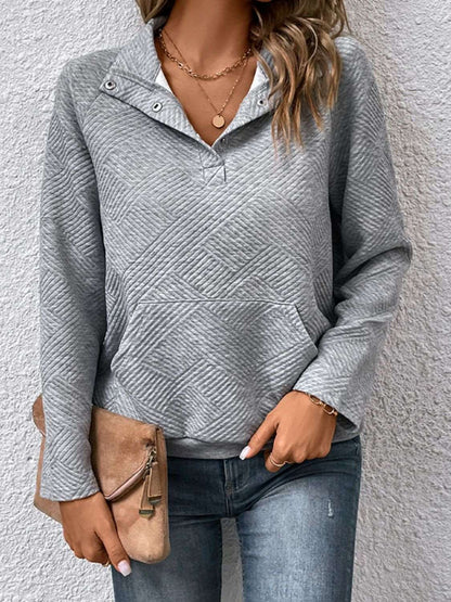 Top Raglan Sleeve Collared Sweatshirt with Pocket