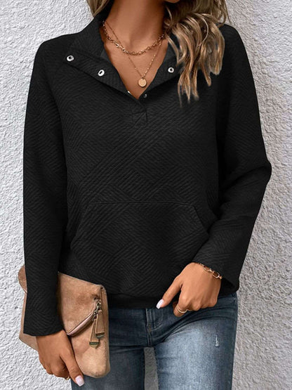 Top Raglan Sleeve Collared Sweatshirt with Pocket