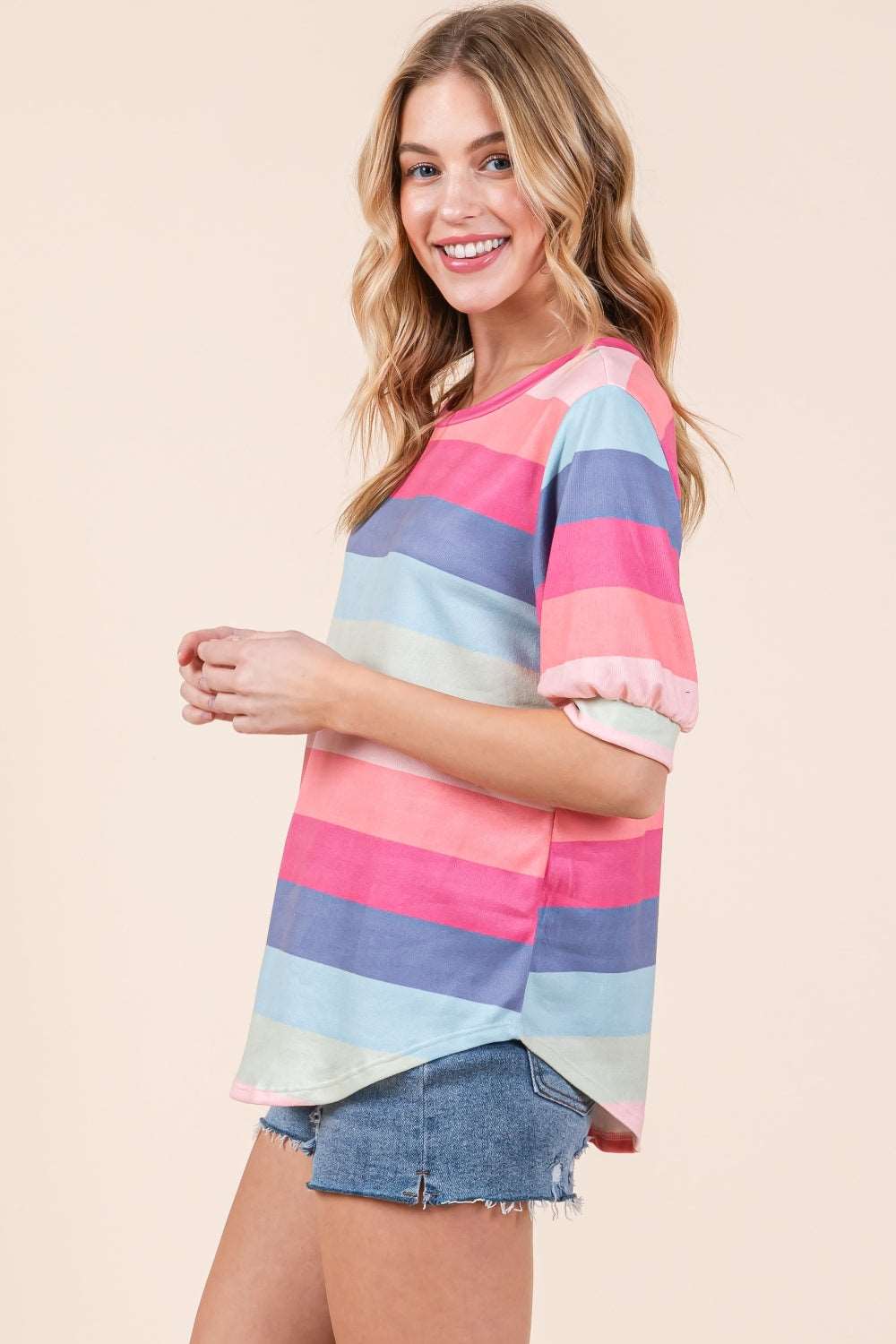 A BOMBOM Striped Half Sleeve T-Shirt