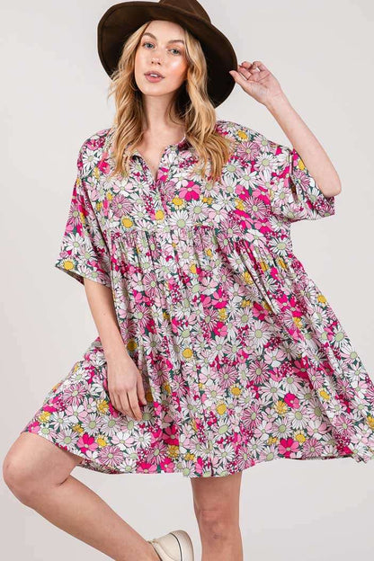 A SAGE + FIG Floral Button Down Mini Shirt Dress