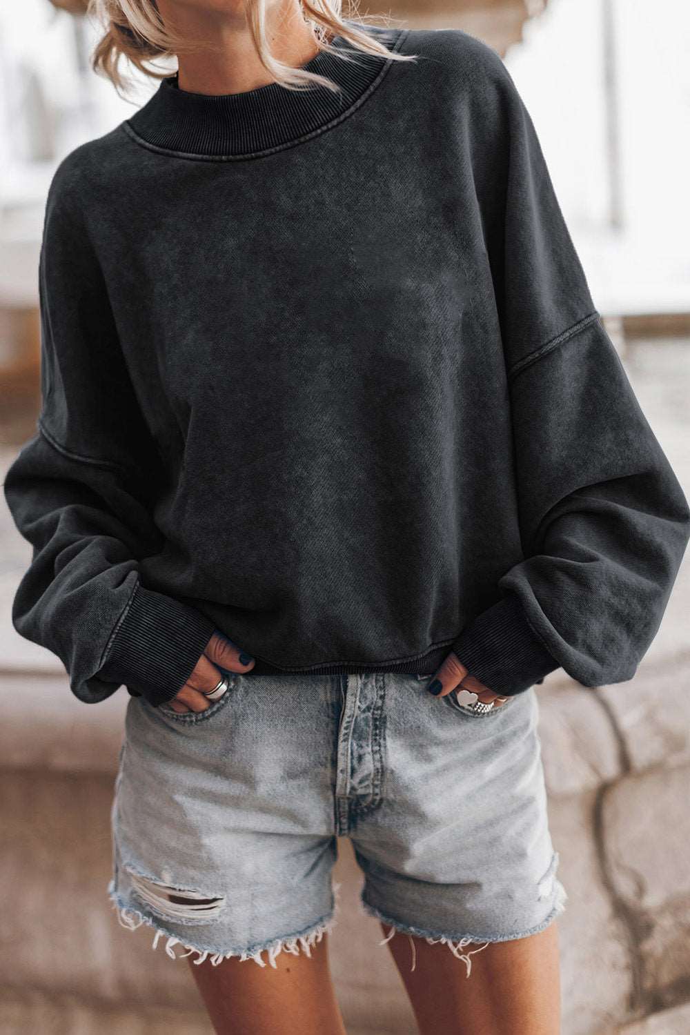 Top Round Neck Dropped Shoulder Sweatshirt