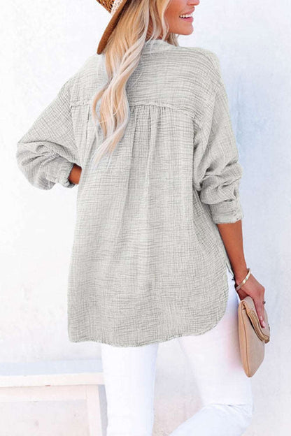 Top Buttoned Cotton Long Sleeve Blouse