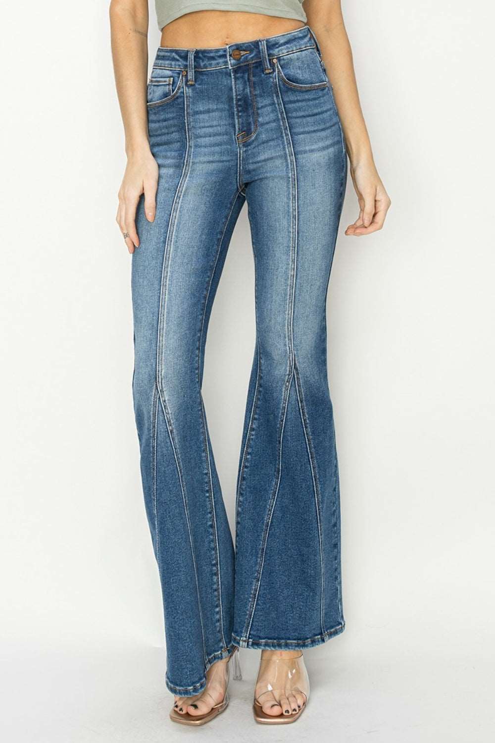 A High Rise Front Seam Detailed Flare Jeans