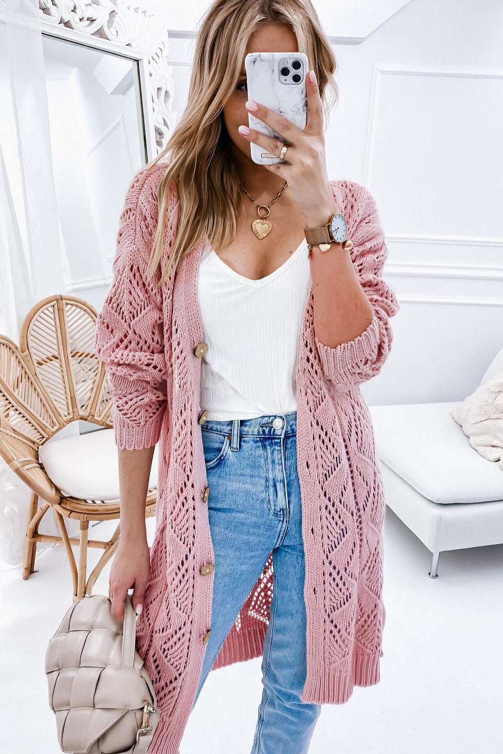 A Classic V-Neck Long Sleeve Cardigan