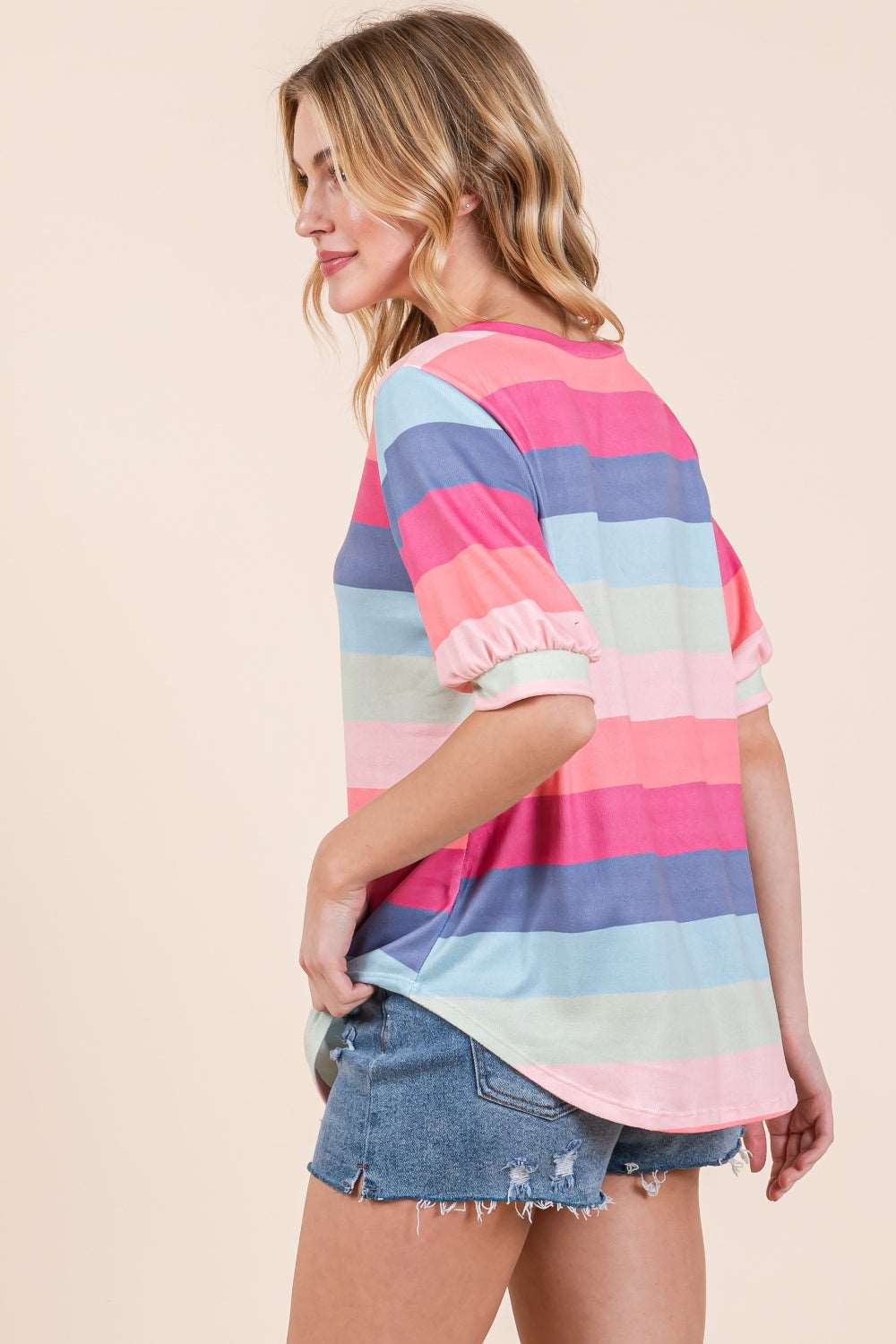 A BOMBOM Striped Half Sleeve T-Shirt