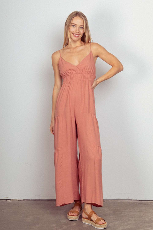 A Jumpsuit Sleeveless Ruched Wide Leg Jumpsuit