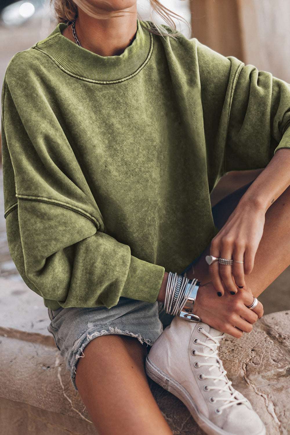 Top Round Neck Dropped Shoulder Sweatshirt