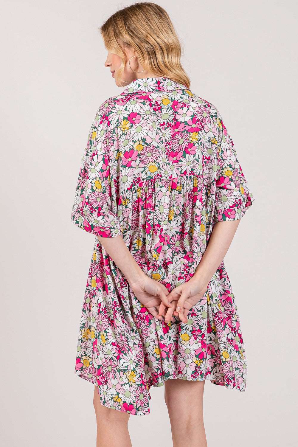 A SAGE + FIG Floral Button Down Mini Shirt Dress