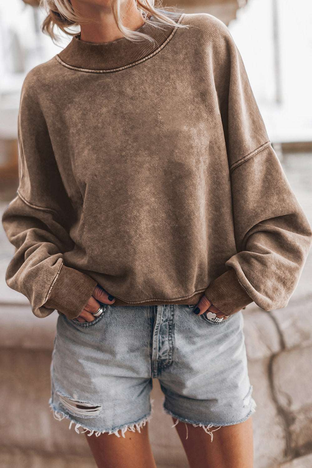 Top Round Neck Dropped Shoulder Sweatshirt