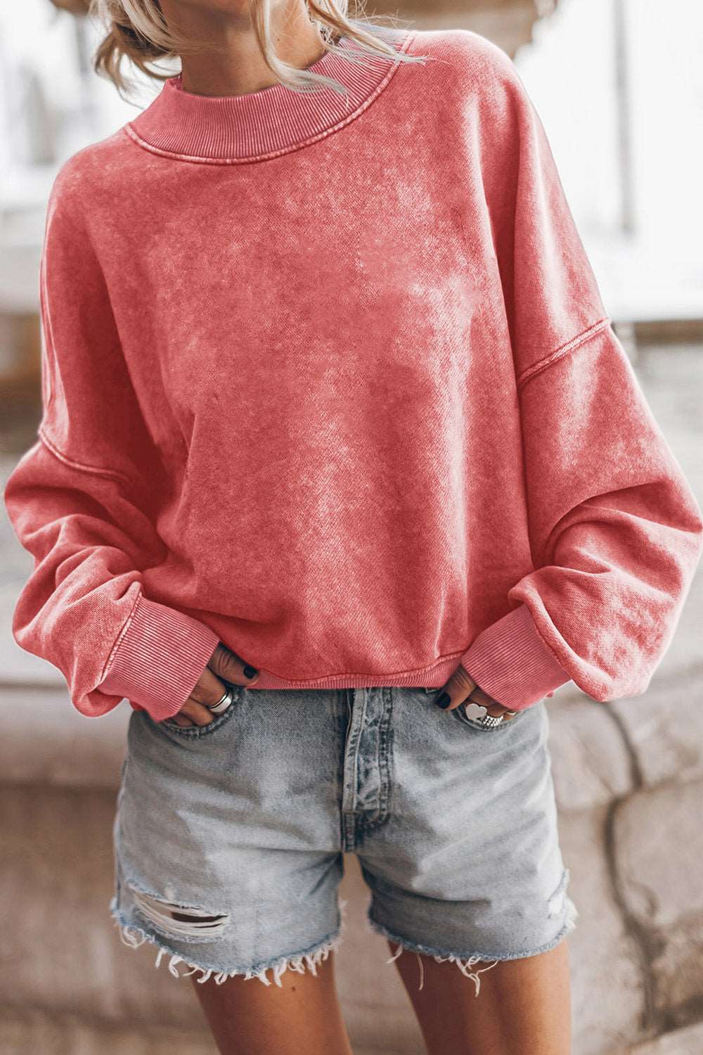 Top Round Neck Dropped Shoulder Sweatshirt