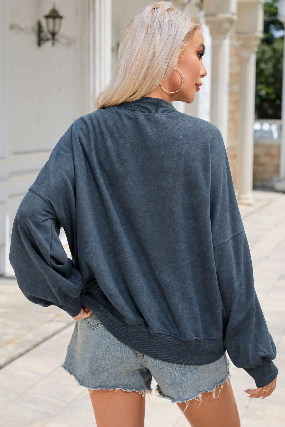 Top Round Neck Dropped Shoulder Sweatshirt