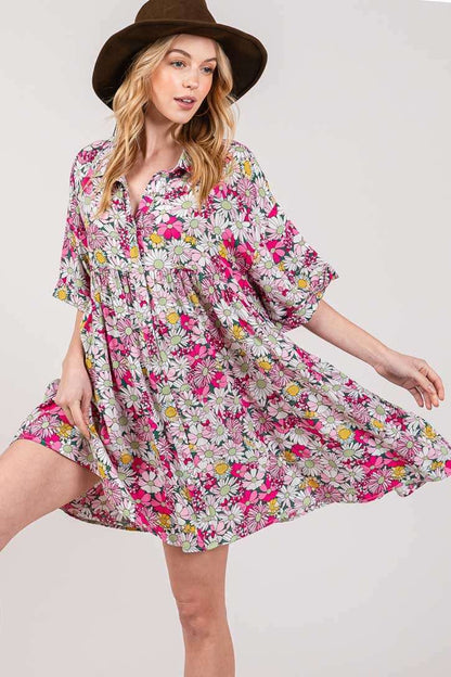 A SAGE + FIG Floral Button Down Mini Shirt Dress