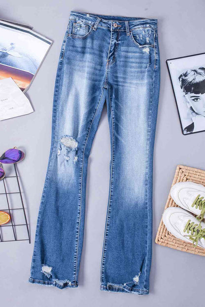 Pants Distressed Flared Jeans with Pockets