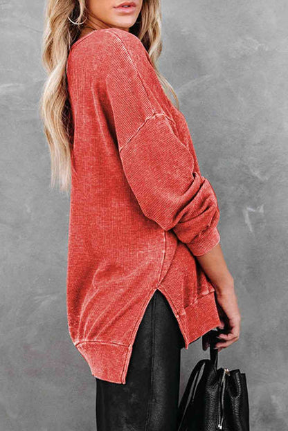 Top Drop Shoulder Slit Sweatshirt