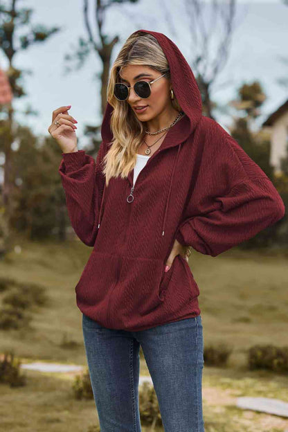 Top Cable-Knit Long Sleeve Hooded Jacket