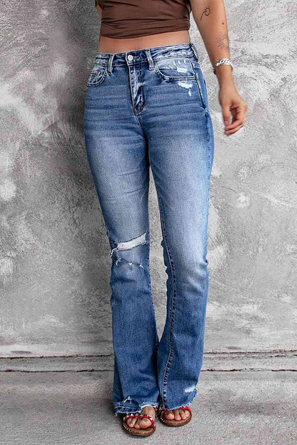 Pants Distressed Flared Jeans with Pockets