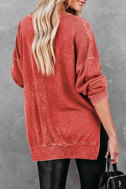 Top Drop Shoulder Slit Sweatshirt