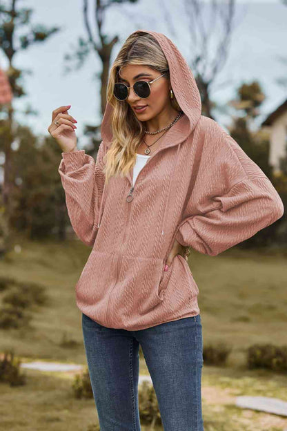 Top Cable-Knit Long Sleeve Hooded Jacket