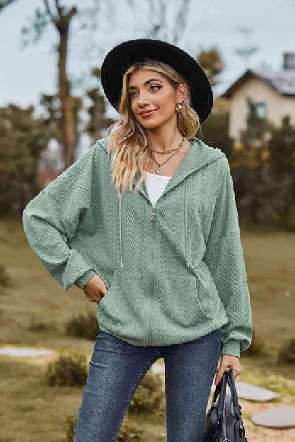 Top Cable-Knit Long Sleeve Hooded Jacket