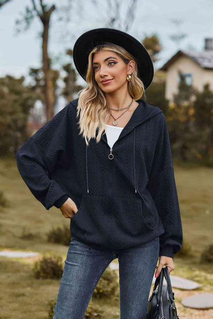 Top Cable-Knit Long Sleeve Hooded Jacket