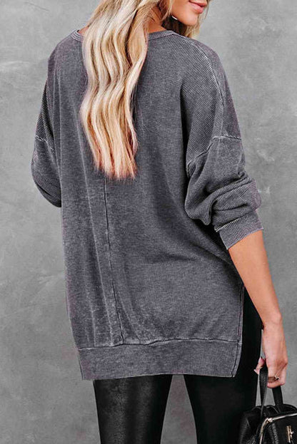 Top Drop Shoulder Slit Sweatshirt