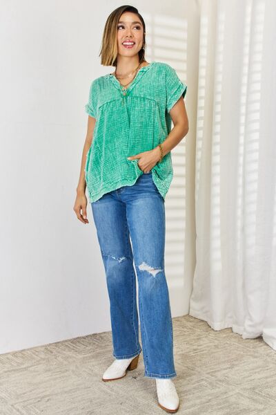 Top A Washed Raw Hem Blouse with Pockets