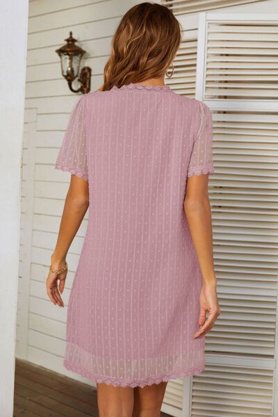 Dress Lace Detail V-Neck Short Sleeve Dress