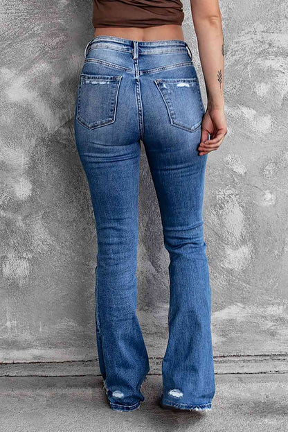 Pants Distressed Flared Jeans with Pockets