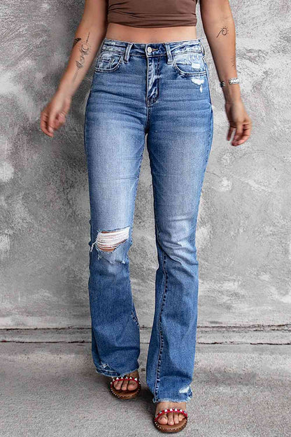 Pants Distressed Flared Jeans with Pockets