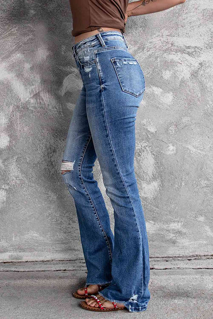 Pants Distressed Flared Jeans with Pockets